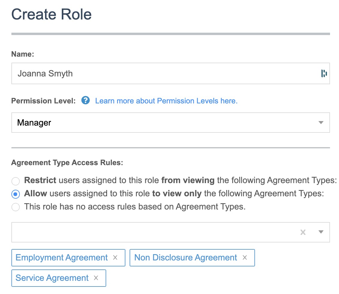 A user creating a new role with fine grained access in order to keep contracts secure