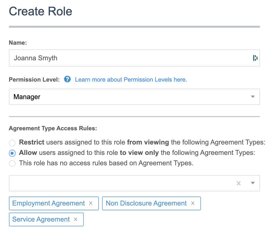 A user creating a new role with fine grained access in order to keep contracts secure